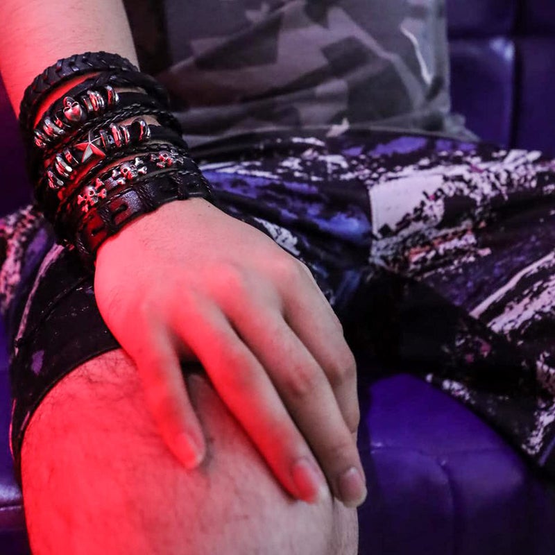 MILAKOO 6Pcs Men Gothic Braided Leather Bracelets Black Punk Rock Skull Retro Bracelet Adjustable - Image 4